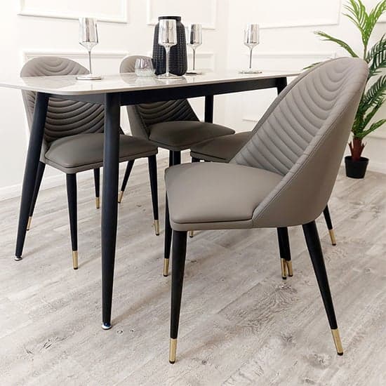 Allen Grey Faux Leather Dining Chairs With Black Legs In Pair_4