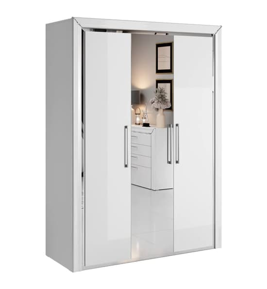 Allen Mirrored Wardrobe With 3 Hinged Doors In White_2
