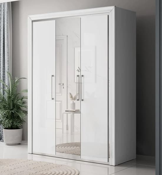 Allen Mirrored Wardrobe With 3 Hinged Doors In White_1