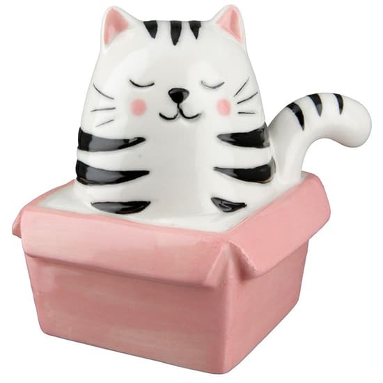 Allen Porcelain Cat Findus Sculpture In Rose And White_1
