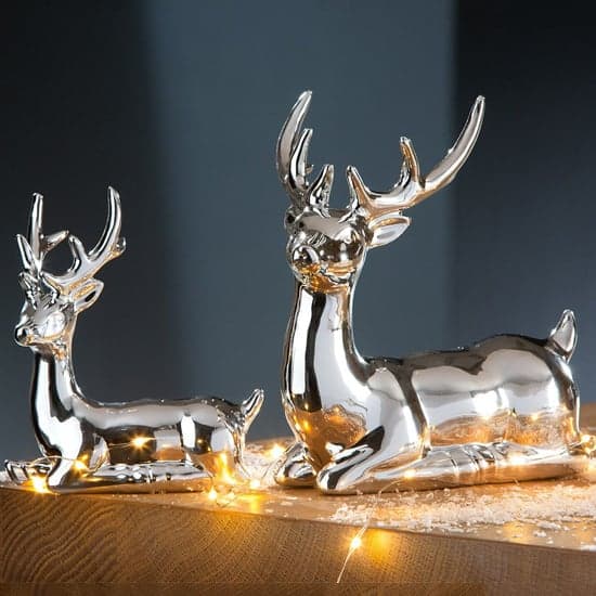 Allen Porcelain Lying Deer Sculpture In Silver_1