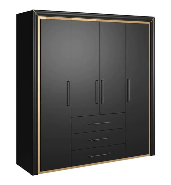 Allen Wooden Wardrobe With 4 Hinged Doors In Black_2