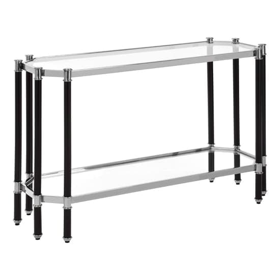 Allessa Clear Glass Console Table With Black And Silver Frame_1
