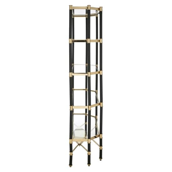 Allessa Clear Glass Shelving Unit With Black And Gold Frame_2