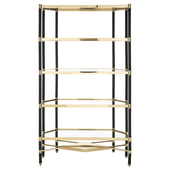 Allessa Clear Glass Shelving Unit With Black And Gold Frame_3