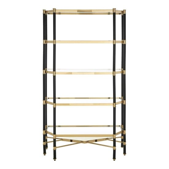 Allessa Clear Glass Shelving Unit With Black And Gold Frame_1