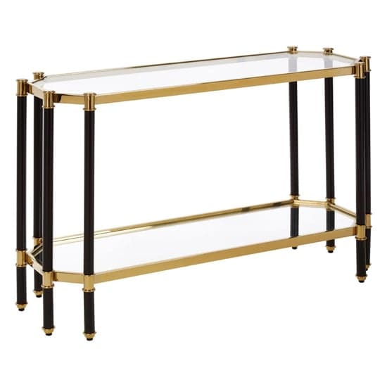 Allessa Clear Glass Console Table With Black And Gold Frame_1