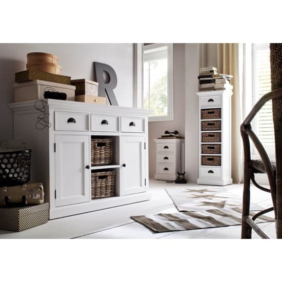 Allthorp Narrow Storage Unit With Basket Set In Classic White