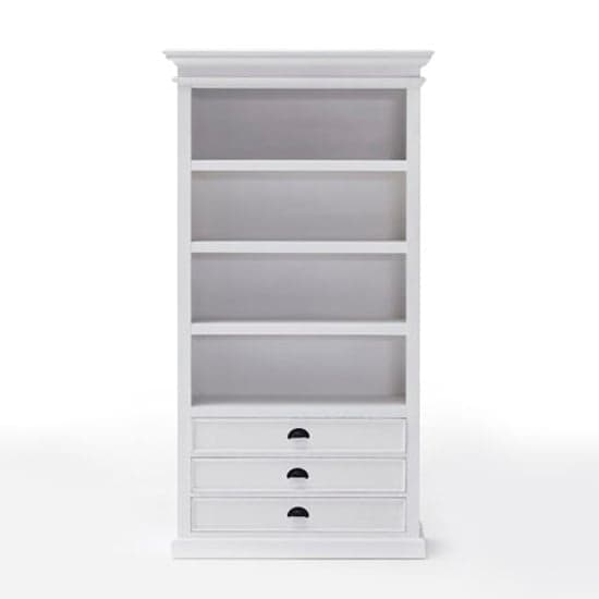 Allthorp Wooden Bookcase In Classic White With 3 Drawers_2