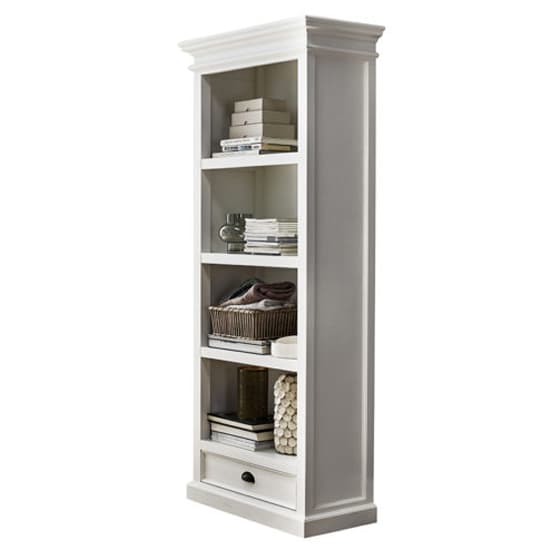 Allthorp Wooden Bookcase With 1 Drawer In Classic White Furniture in
