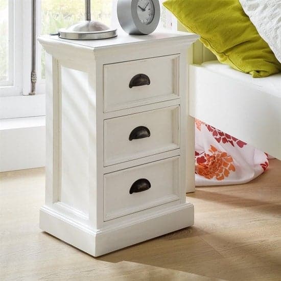 Allthorp Solid Wood Bedside Cabinet In White With 3 Drawers