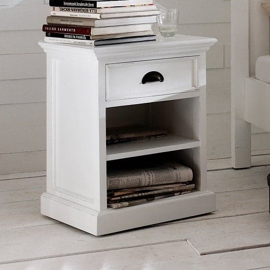 Allthorp Solid Wood Bedside Table In White With 1 Drawer