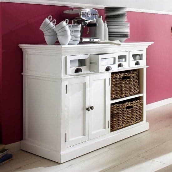 Allthorp Solid Wood Sideboard In White With 2 Doors 4 Drawers