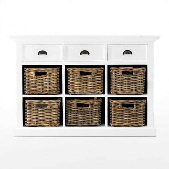 Allthorp Solid Wood Sideboard In White With 6 Baskets_2