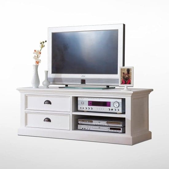 Allthorp Solid Wood TV Stand In White With 2 Drawers_2