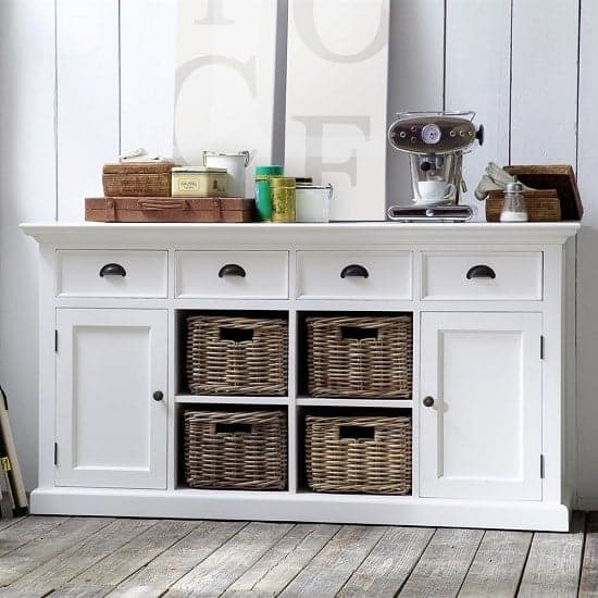 Allthorp Solid Wood Sideboard In White With 2 Doors 4 Baskets_3