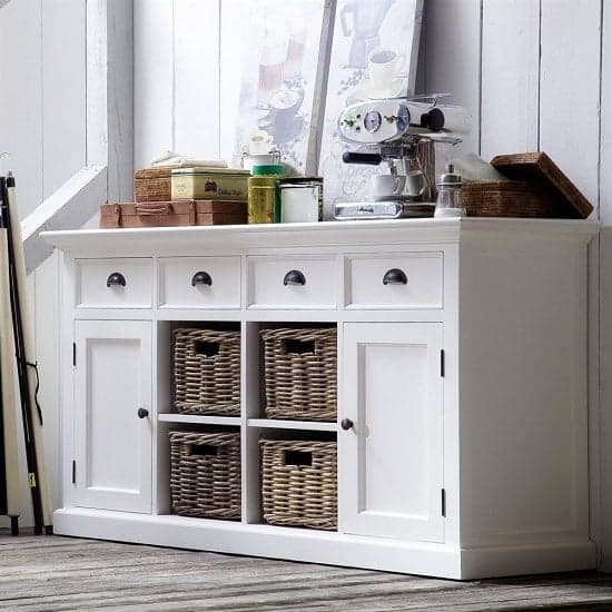 Allthorp Solid Wood Sideboard In White With 2 Doors 4 Baskets_1