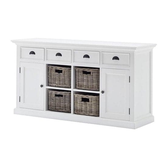 Allthorp Solid Wood Sideboard In White With 2 Doors 4 Baskets_6