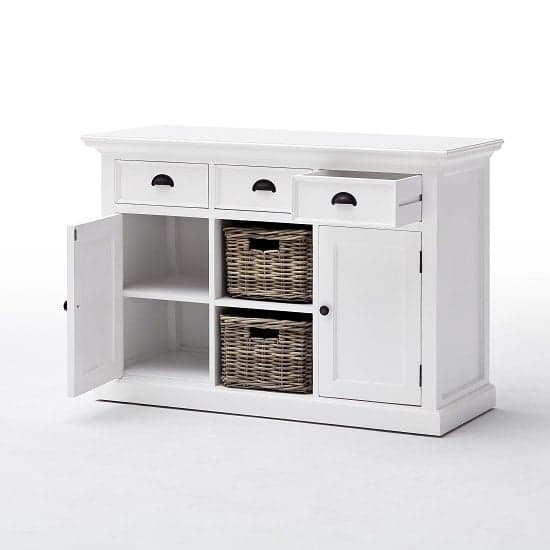 Allthorp Solid Wood Sideboard In White With 2 Doors And Baskets_5