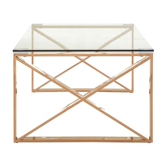 Alluras Clear Glass Coffee Table With Rose Gold Cross Frame_3