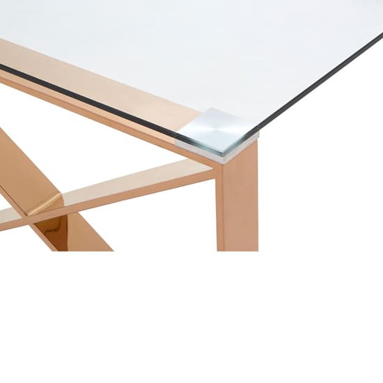 Alluras Clear Glass Coffee Table With Rose Gold Cross Frame_4