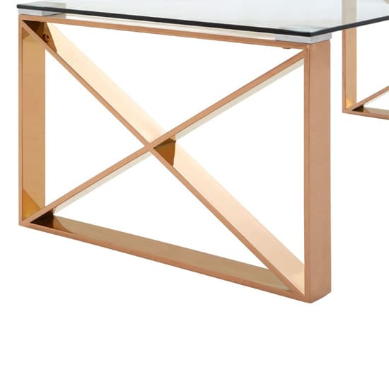 Alluras Clear Glass Coffee Table With Rose Gold Cross Frame_5