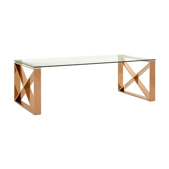 Alluras Clear Glass Coffee Table With Rose Gold Cross Frame_1