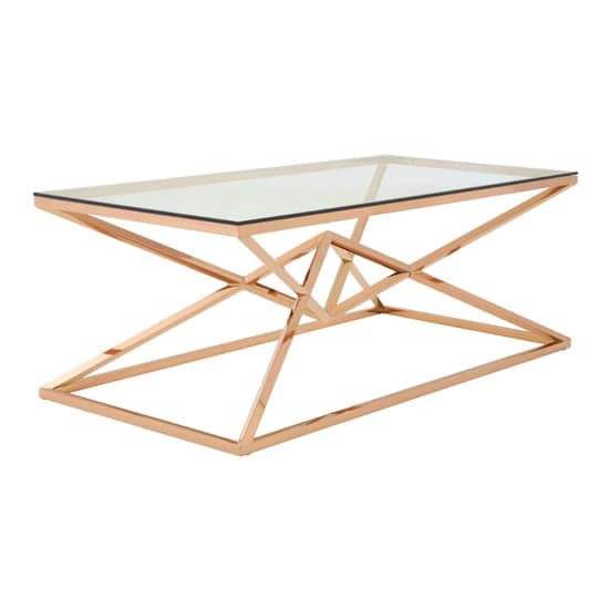 Alluras Clear Glass Coffee Table With Rose Gold Frame_1