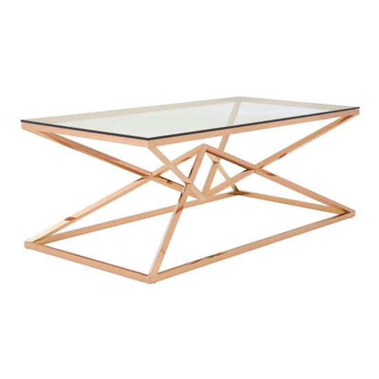 Alluras Clear Glass Coffee Table With Rose Gold Frame Furniture in