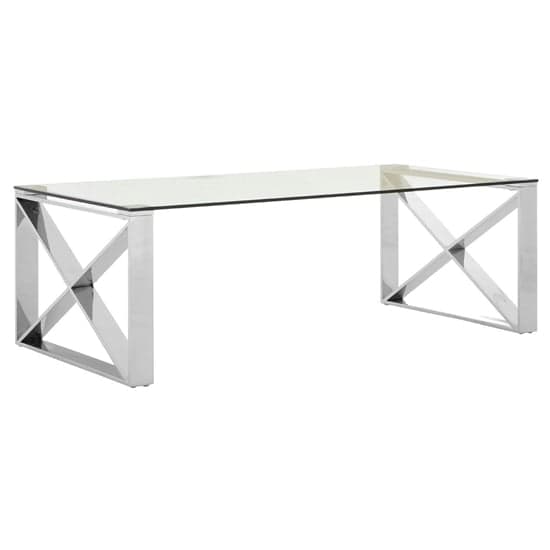 Alluras Clear Glass Coffee Table With Silver Cross Frame_1