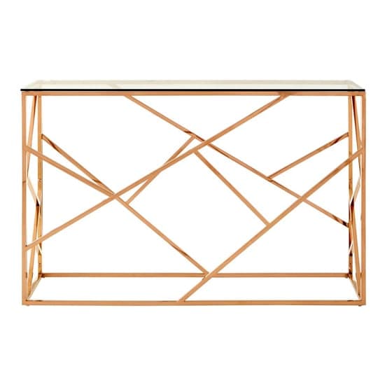 Alluras Clear Glass Console Table With Rose Gold Frame_2