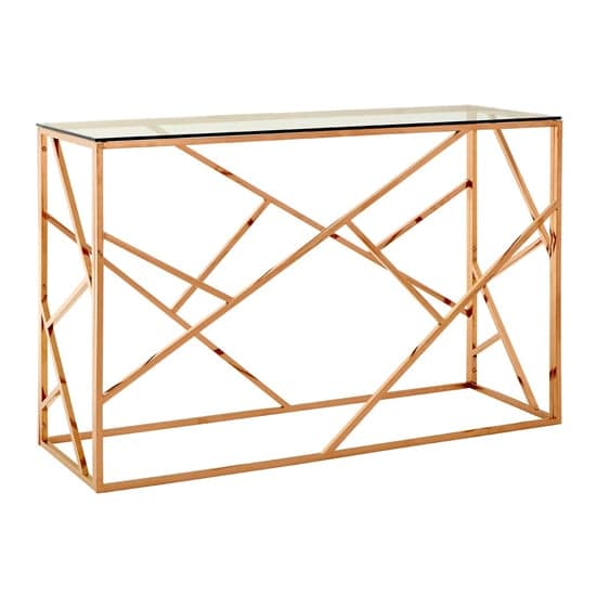 Alluras Clear Glass Console Table With Rose Gold Frame_1