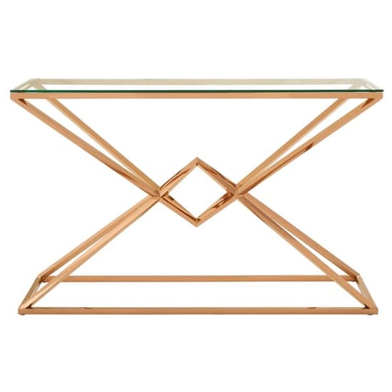 Alluras Clear Glass Console Table With Rose Gold Metal Frame_2