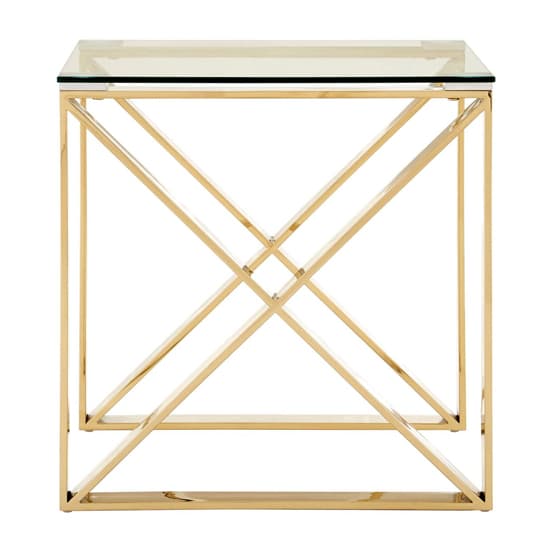 Alluras Clear Glass End Table With Champagne Gold Cross Frame_3