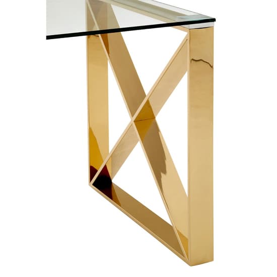 Alluras Clear Glass End Table With Champagne Gold Cross Frame_4