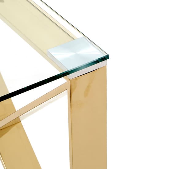 Alluras Clear Glass End Table With Champagne Gold Cross Frame_5