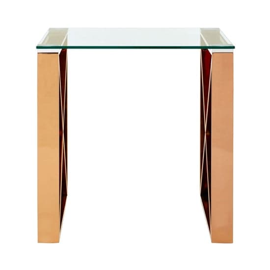 Alluras Clear Glass End Table In Cross Rose Gold Frame_2