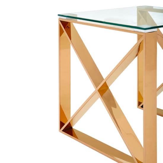 Alluras Clear Glass End Table In Cross Rose Gold Frame_4
