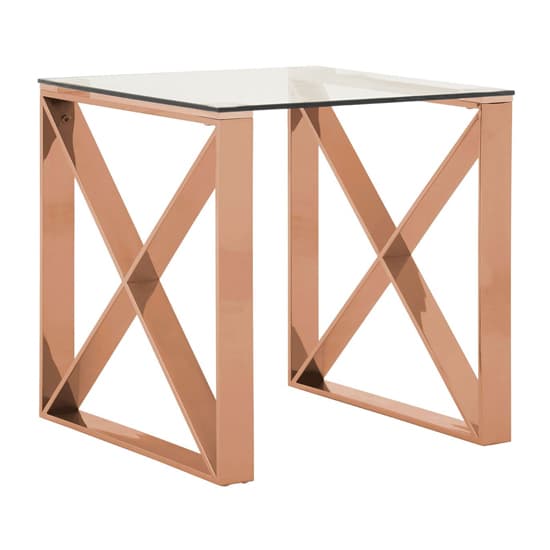 Alluras Clear Glass End Table In Cross Rose Gold Frame_6