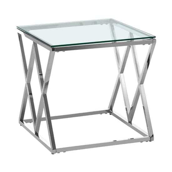 Alluras Clear Glass End Table With Cross Silver Metal Frame_2