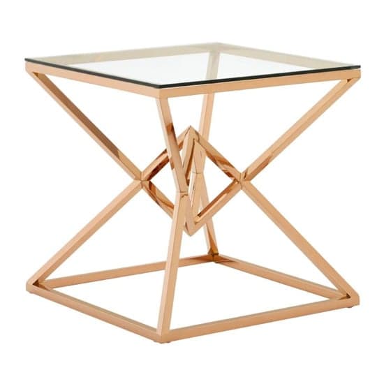 Alluras Clear Glass End Table With Rose Gold Metal Frame