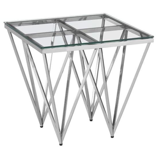 Alluras Clear Glass End Table With Silver Spike Frame_1
