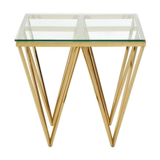 Alluras Clear Glass End Table With Spike Gold Metal Frame_1