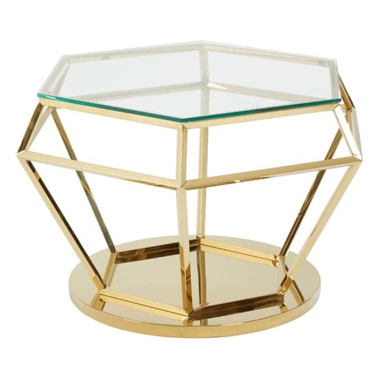 Alluras Large Clear Glass End Table With Diamond Gold Frame_2
