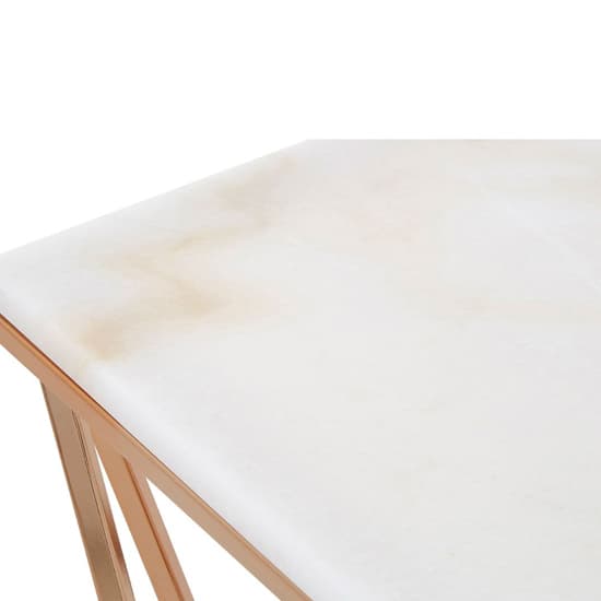 Alluras Rectangular White Marble End Table In Rose Gold Frame_4