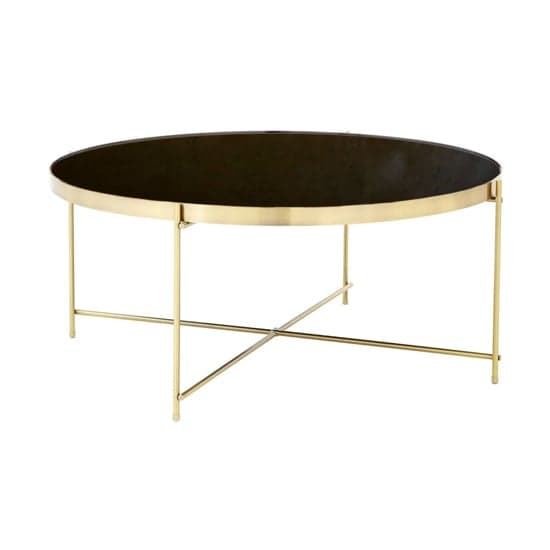 Alluras Round Black Glass Coffee Table With Gold Frame_2