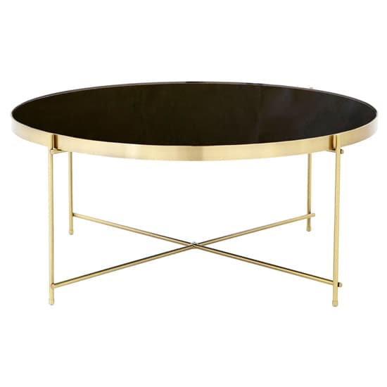 Alluras Round Black Glass Coffee Table With Gold Frame_4