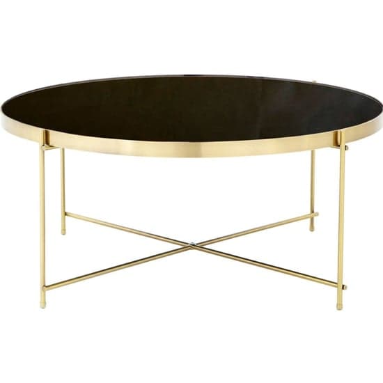 Alluras Round Black Glass Coffee Table With Gold Frame_1