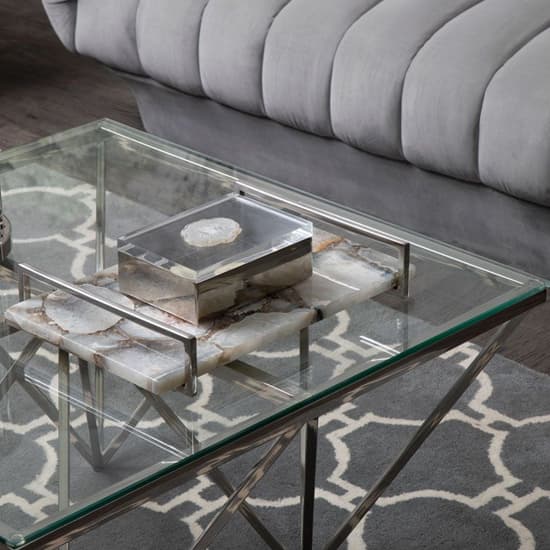 Alluras Small Clear Glass Coffee Table With Silver Spike Frame_4