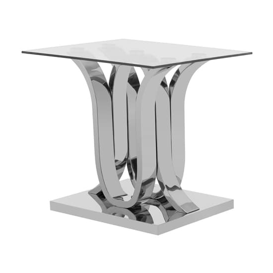 Alluras Square Clear Glass End Table With Curved Silver Frame_4